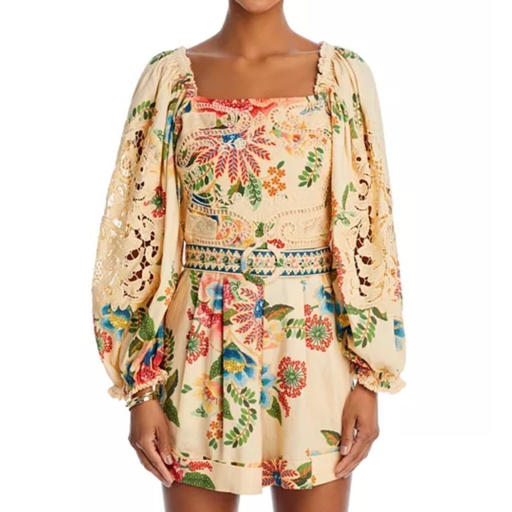 FARM Rio Delicate Linen Blend Garden Romper Multicolor Small NEW